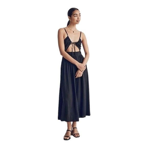 Madewell NWT Cut Out Cami Midi Spaghetti Strap Smocked Back Dress sz 0 in Black - Picture 1 of 10